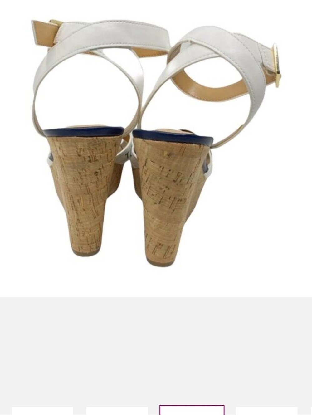 Tommy Hilfiger Sandals Womens 9.5 White Wedge Ankle Strap Buckle‎ Logo Open Toe - Picture 3 of 7
